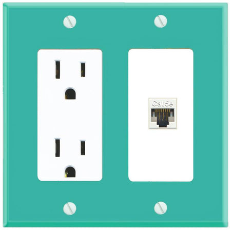 RiteAV CAT5E-WHITE Wall Plate with Power Outlet [Turquoise-White]