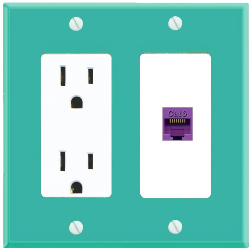 RiteAV CAT6-PURPLE Wall Plate with Power Outlet [Turquoise-White]