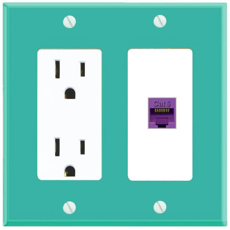 RiteAV CAT6-PURPLE Wall Plate with Power Outlet [Turquoise-White]