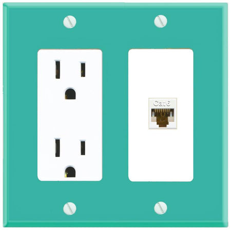 RiteAV CAT6-WHITE Wall Plate with Power Outlet [Turquoise-White]