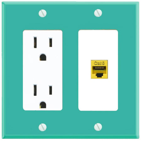 RiteAV CAT6-YELLOW Wall Plate with Power Outlet [Turquoise-White]