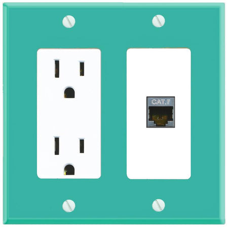 RiteAV CAT7 Wall Plate with Power Outlet [Turquoise-White]