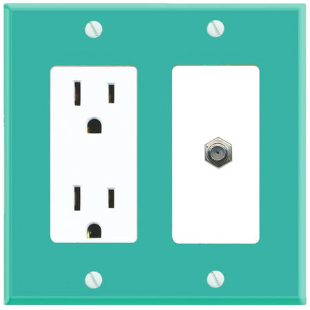 RiteAV COAX Wall Plate with Power Outlet [Turquoise-White]