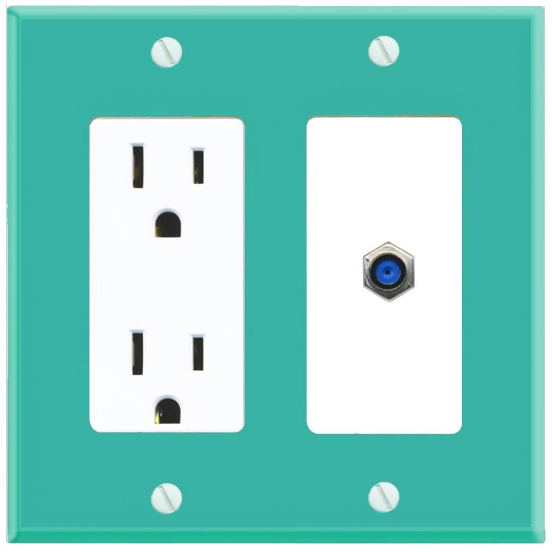 RiteAV F81 Wall Plate with Power Outlet [Turquoise-White]