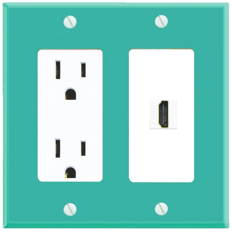 RiteAV HDMI Wall Plate with Power Outlet [Turquoise-White]