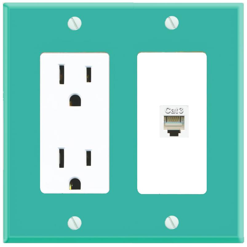 RiteAV PHONE Wall Plate with Power Outlet [Turquoise-White]