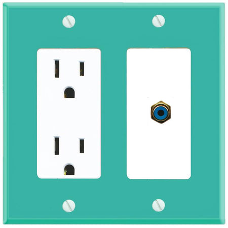 RiteAV RCA-BLUE Wall Plate with Power Outlet [Turquoise-White]