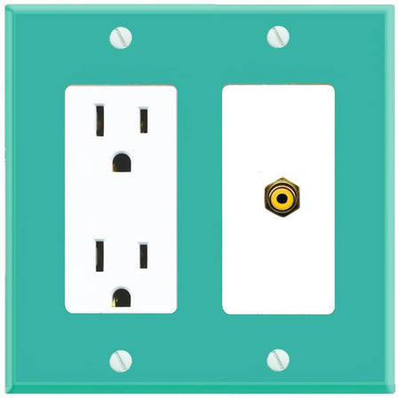 RiteAV RCA-YELLOW Wall Plate with Power Outlet [Turquoise-White]