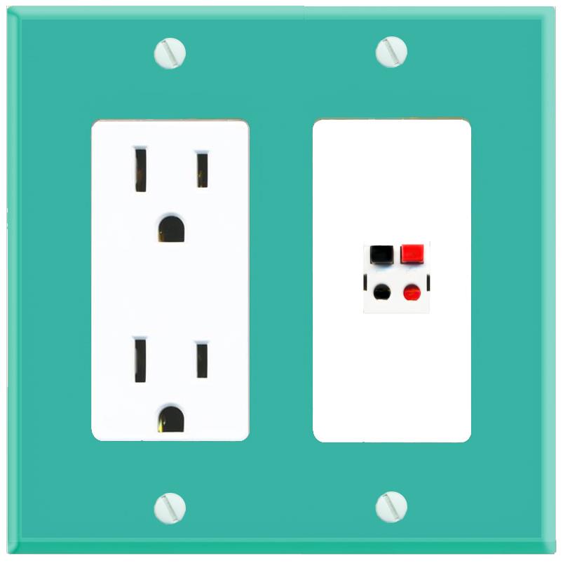 RiteAV SPEAKER Wall Plate with Power Outlet [Turquoise-White]