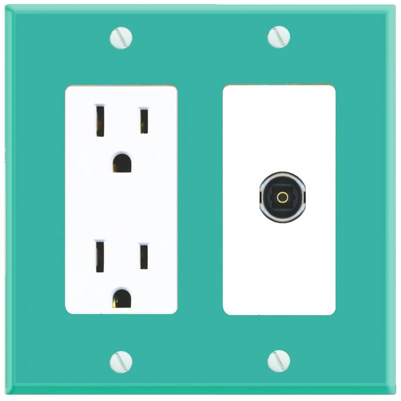 RiteAV TOSLINK Wall Plate with Power Outlet [Turquoise-White]