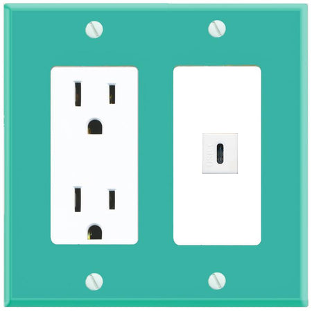 RiteAV USBC Wall Plate with Power Outlet [Turquoise-White]