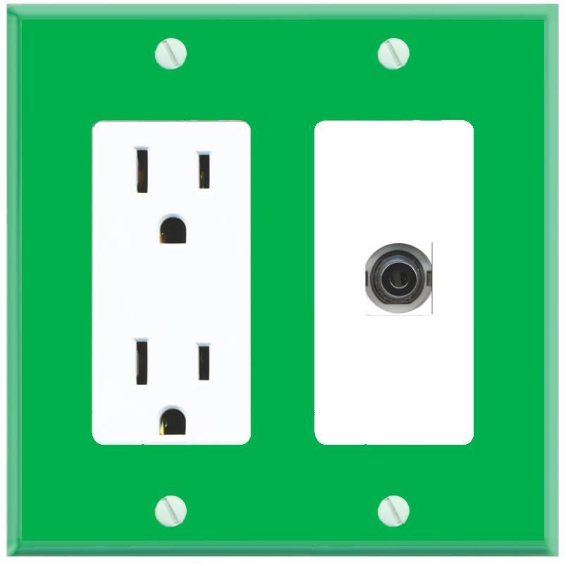 RiteAV 3-5MM Wall Plate with Power Outlet [Green-White]