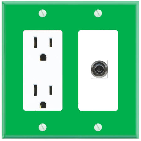 RiteAV 3-5MM Wall Plate with Power Outlet [Green-White]