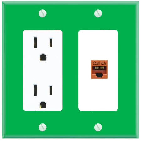 RiteAV CAT5E-ORANGE Wall Plate with Power Outlet [Green-White]