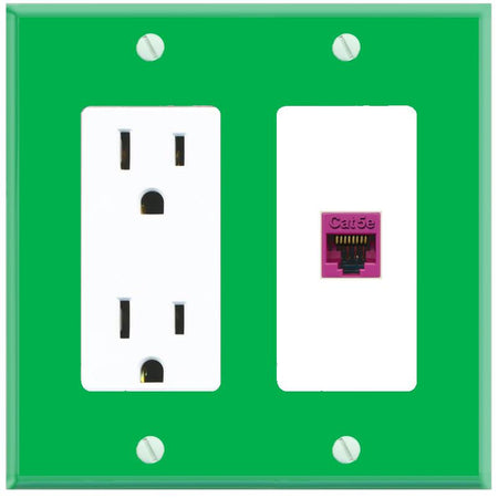 RiteAV CAT5E-PINK Wall Plate with Power Outlet [Green-White]