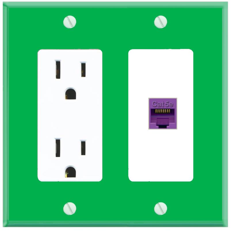 RiteAV CAT5E-PURPLE Wall Plate with Power Outlet [Green-White]