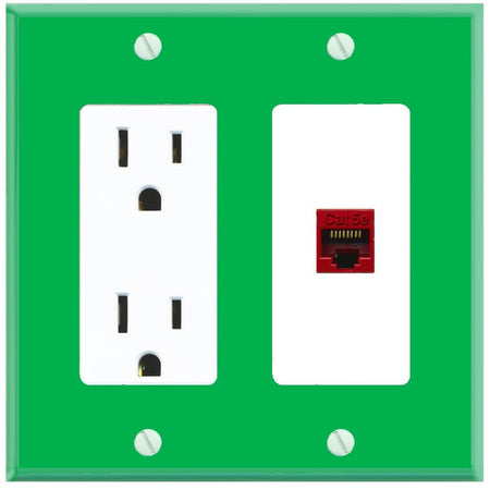 RiteAV CAT5E-RED Wall Plate with Power Outlet [Green-White]