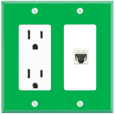 RiteAV CAT5E-WHITE Wall Plate with Power Outlet [Green-White]