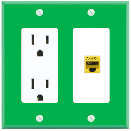 RiteAV CAT5E-YELLOW Wall Plate with Power Outlet [Green-White]
