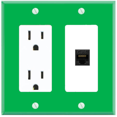 RiteAV CAT6-BLACK Wall Plate with Power Outlet [Green-White]
