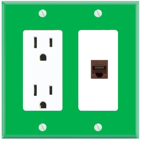 RiteAV CAT6-BROWN Wall Plate with Power Outlet [Green-White]