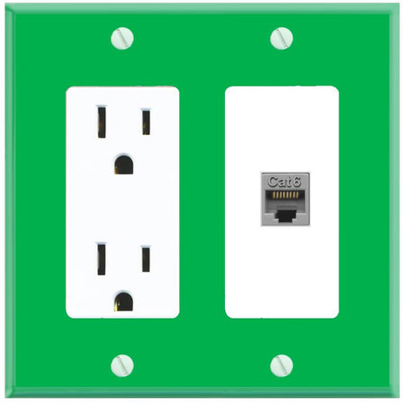 RiteAV CAT6-GRAY Wall Plate with Power Outlet [Green-White]