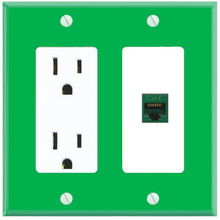 RiteAV CAT6-GREEN Wall Plate with Power Outlet [Green-White]