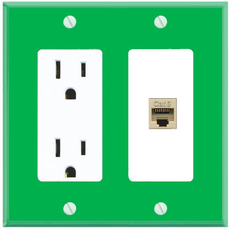 RiteAV CAT6-IVORY Wall Plate with Power Outlet [Green-White]