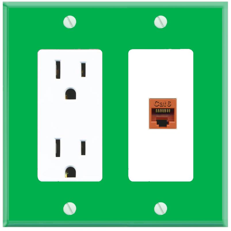 RiteAV CAT6-ORANGE Wall Plate with Power Outlet [Green-White]