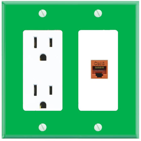 RiteAV CAT6-ORANGE Wall Plate with Power Outlet [Green-White]