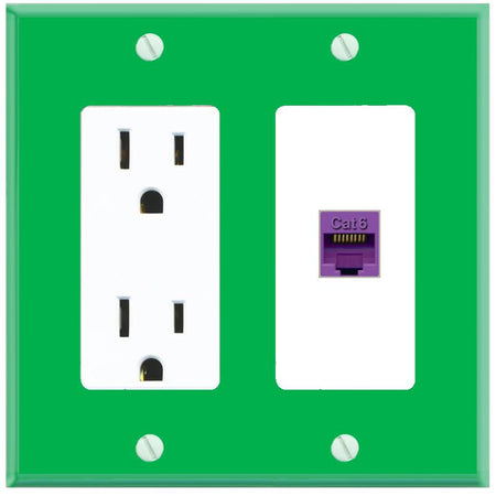 RiteAV CAT6-PURPLE Wall Plate with Power Outlet [Green-White]
