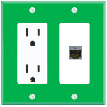RiteAV CAT6-SHIELDED Wall Plate with Power Outlet [Green-White]