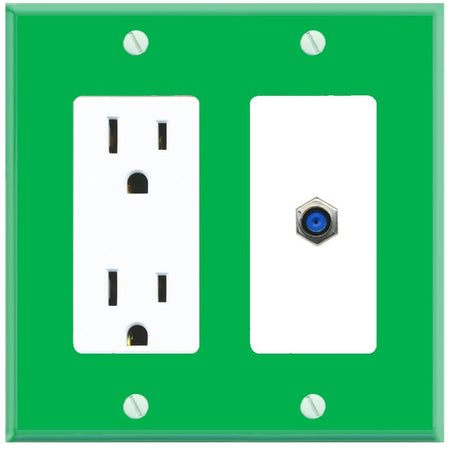 RiteAV F81 Wall Plate with Power Outlet [Green-White]