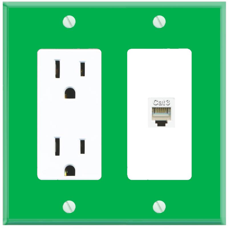 RiteAV PHONE Wall Plate with Power Outlet [Green-White]