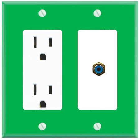 RiteAV RCA-BLUE Wall Plate with Power Outlet [Green-White]