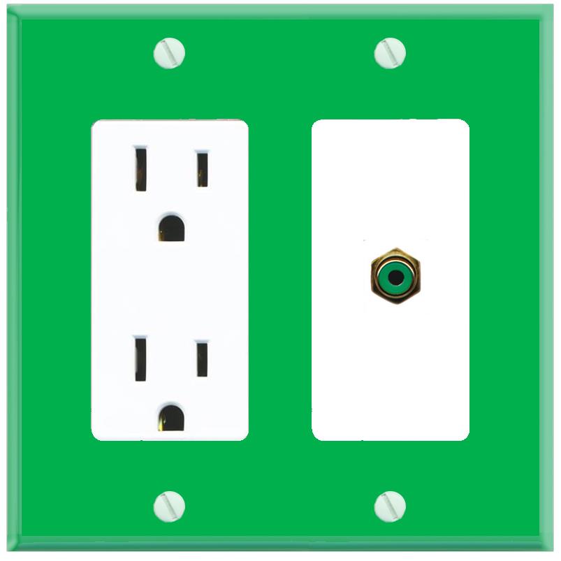 RiteAV RCA-GREEN Wall Plate with Power Outlet [Green-White]