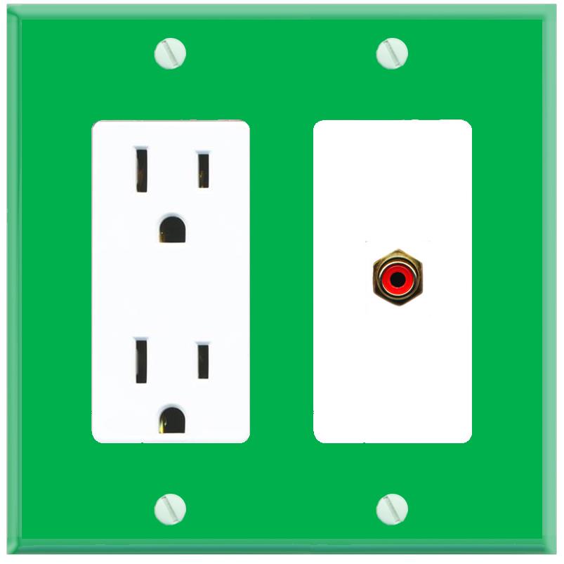 RiteAV RCA-RED Wall Plate with Power Outlet [Green-White]