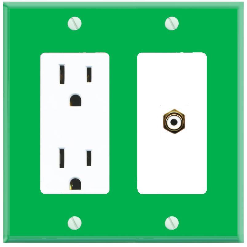 RiteAV RCA-WHITE Wall Plate with Power Outlet [Green-White]