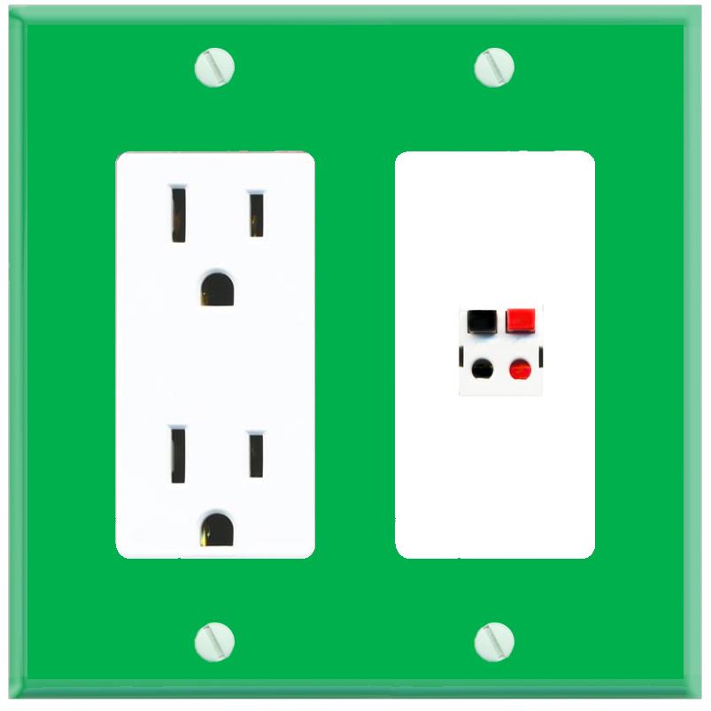 RiteAV SPEAKER Wall Plate with Power Outlet [Green-White]