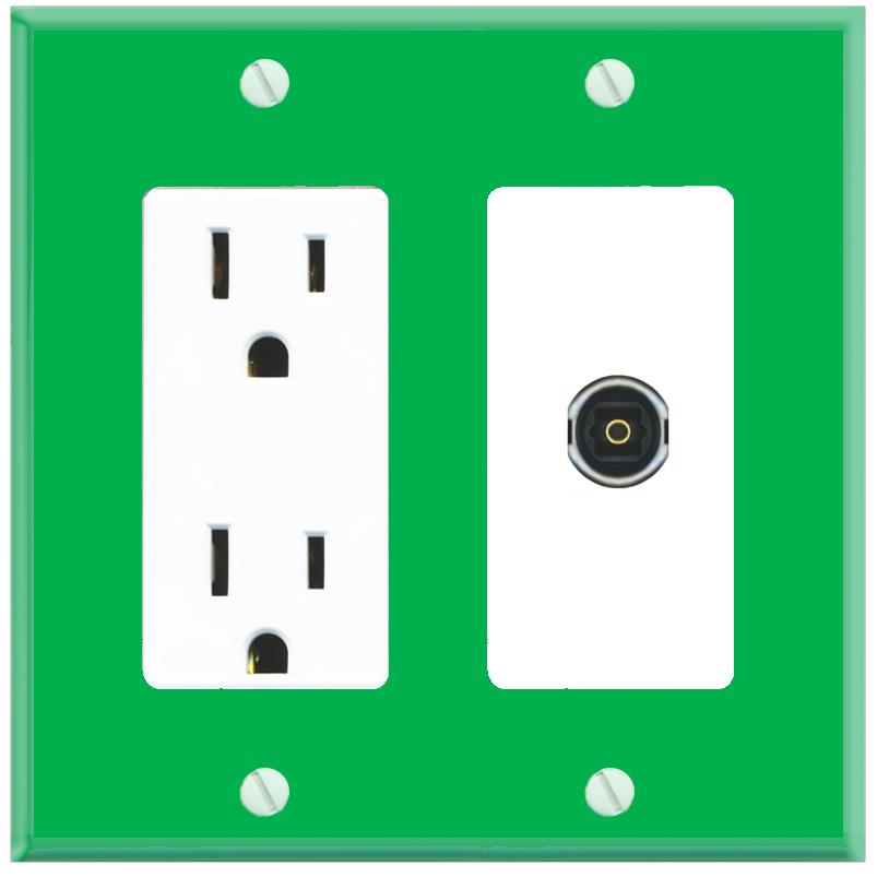 RiteAV TOSLINK Wall Plate with Power Outlet [Green-White]