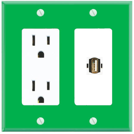 RiteAV USB2 Wall Plate with Power Outlet [Green-White]