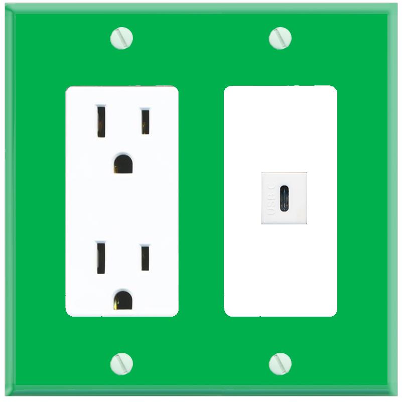 RiteAV USBC Wall Plate with Power Outlet [Green-White]