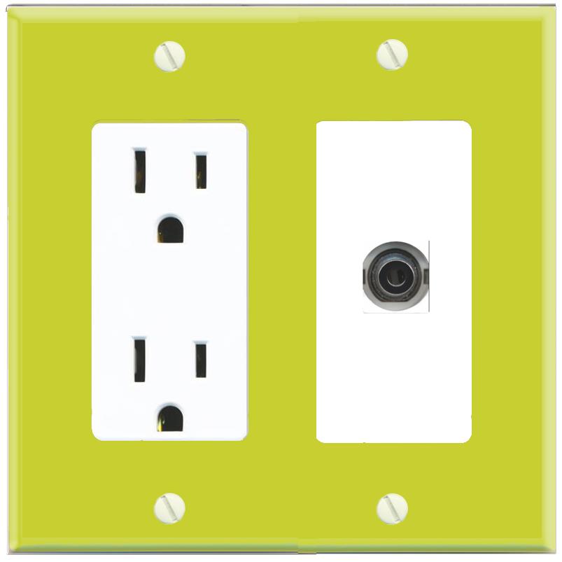 RiteAV 3-5MM Wall Plate with Power Outlet [Pea Green-White]