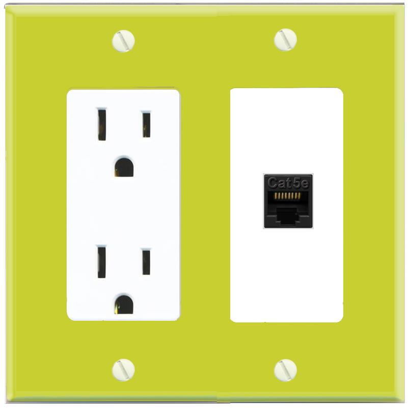 RiteAV CAT5E-BLACK Wall Plate with Power Outlet [Pea Green-White]