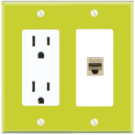 RiteAV CAT5E-IVORY Wall Plate with Power Outlet [Pea Green-White]