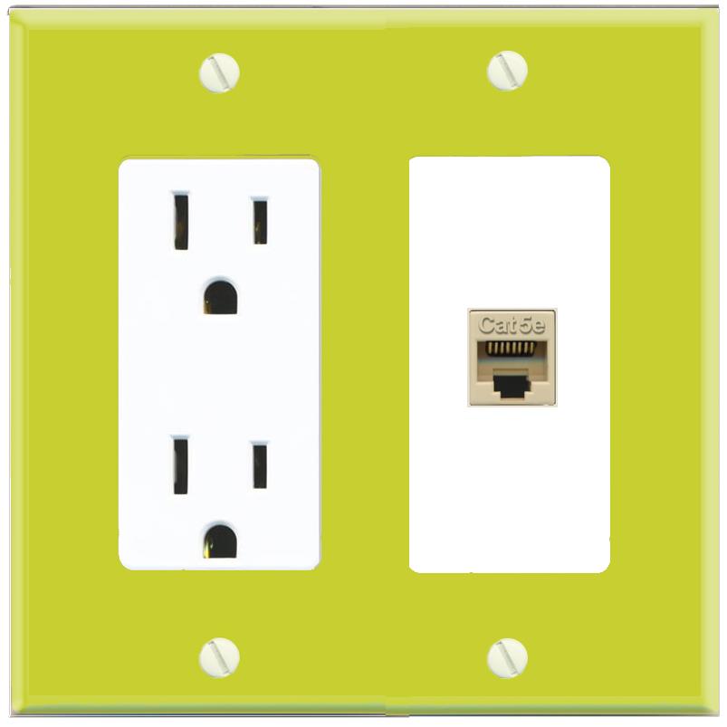 RiteAV CAT5E-IVORY Wall Plate with Power Outlet [Pea Green-White]