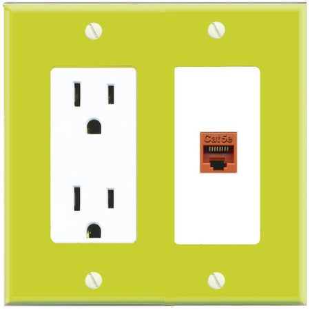 RiteAV CAT5E-ORANGE Wall Plate with Power Outlet [Pea Green-White]