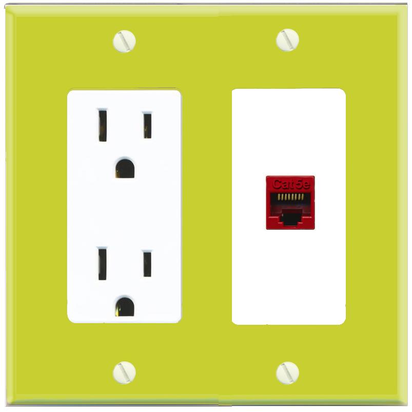RiteAV CAT5E-RED Wall Plate with Power Outlet [Pea Green-White]