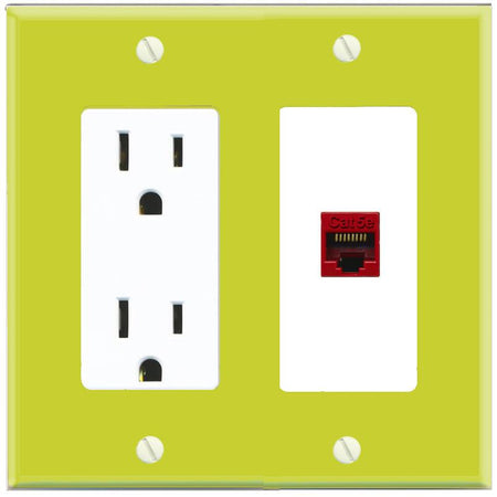 RiteAV CAT5E-RED Wall Plate with Power Outlet [Pea Green-White]