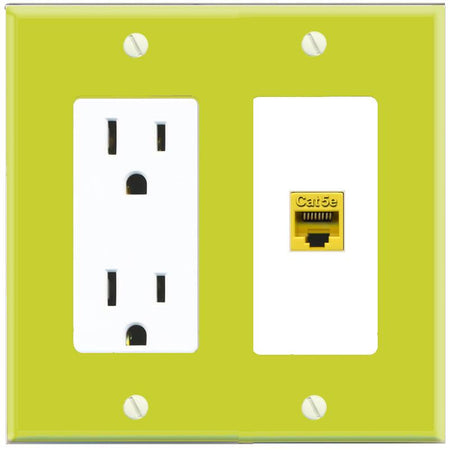 RiteAV CAT5E-YELLOW Wall Plate with Power Outlet [Pea Green-White]